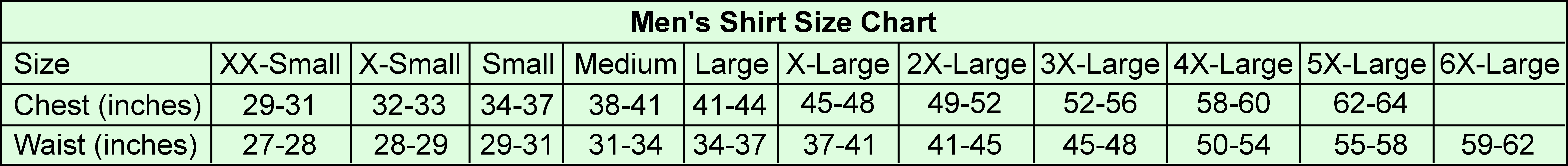 Size Charts for Clothes with Measurments